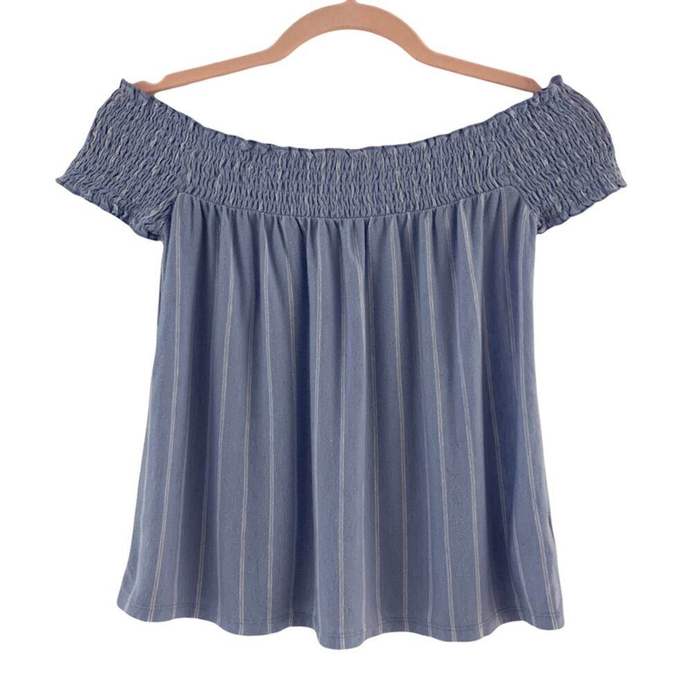 AMERICAN EAGLE Blue Off the Shoulder Blouse White Stripes XS